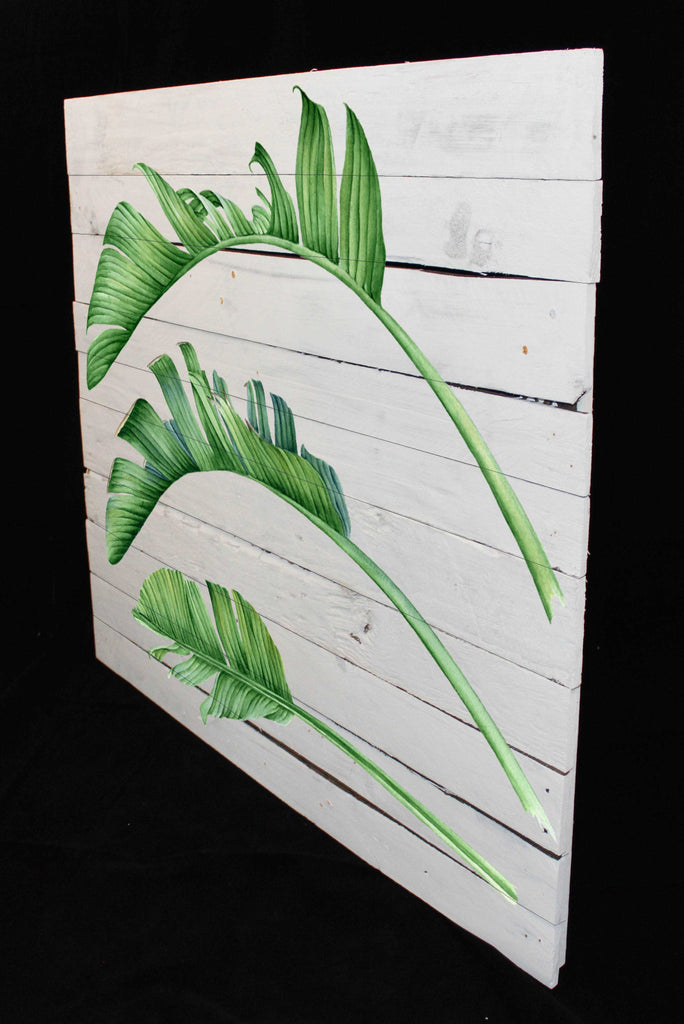 Reclaimed Wood Print - New Product Palm Leaves Trio (Reclaimed white woods)  - Andrew Lee Home and Living Homeware