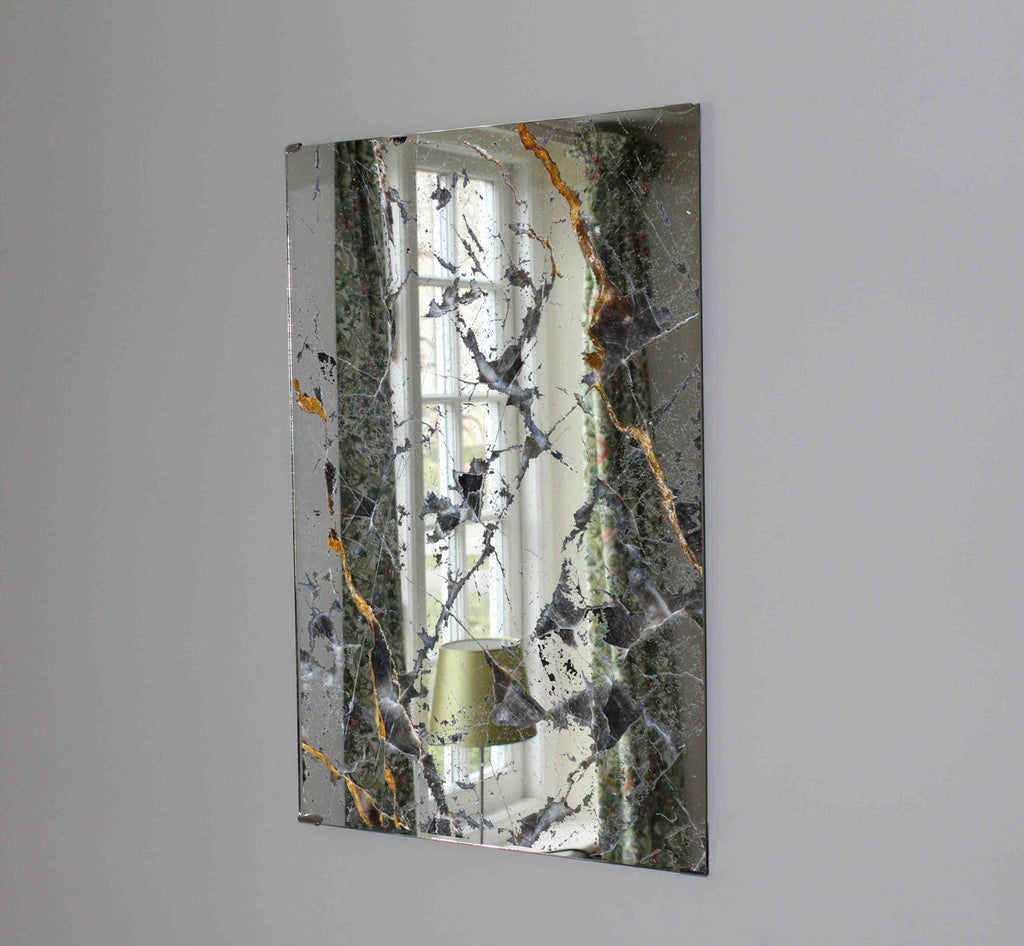 New Product Gold and white, dark Gray marble (Mirror Art print)  - Andrew Lee Home and Living