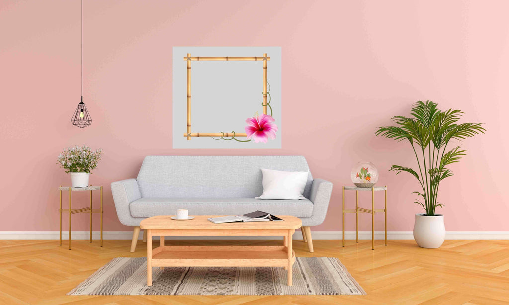 New Product Bamboo frame with pink hibiscus flower (Mirror Art print)  - Andrew Lee Home and Living Homeware