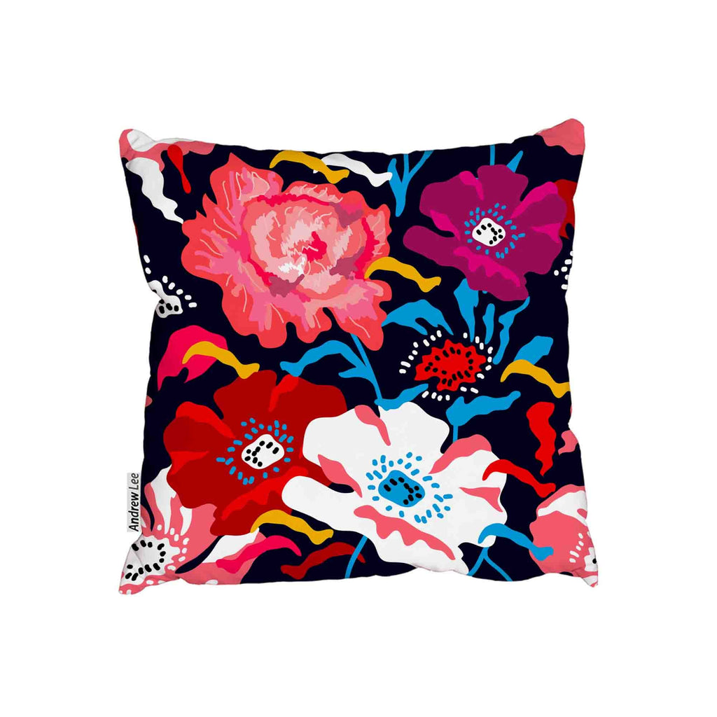New Product Poppies and peonies on dark blue background (Cushion)  - Andrew Lee Home and Living