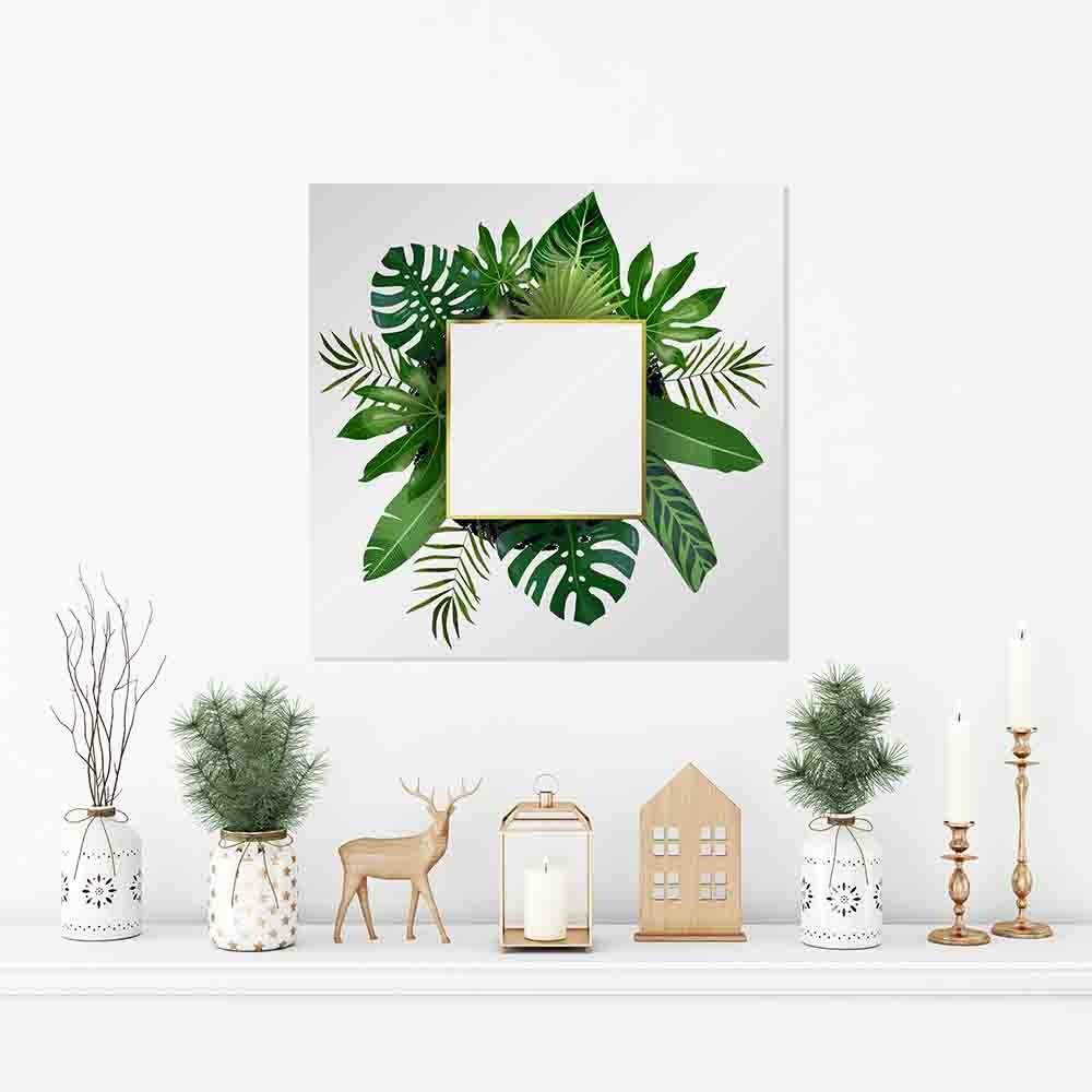 New Product Golden square frame and tropical leaves, palms, monstera leaf (Mirror Art print)  - Andrew Lee Home and Living