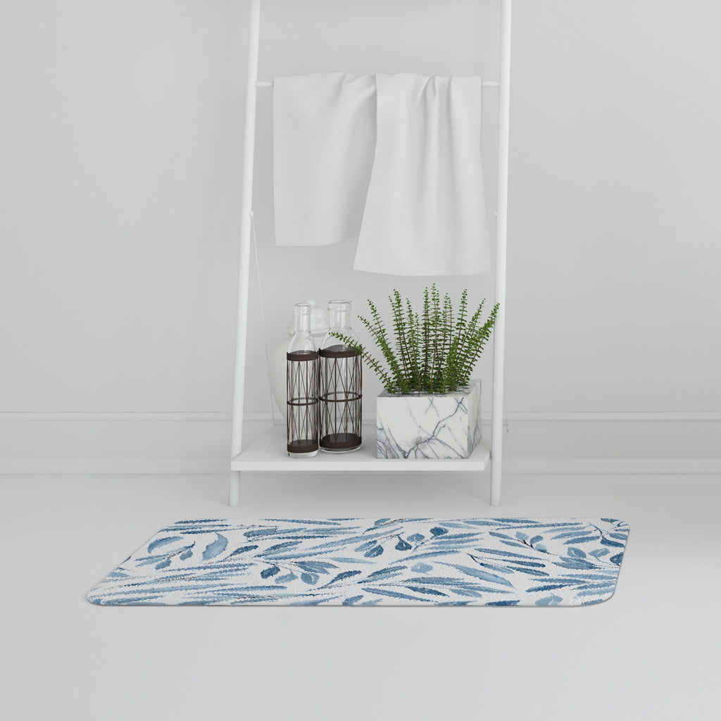 Bathmat - New Product Watercolour blue branches with leaves (Bath Mats)  - Andrew Lee Home and Living