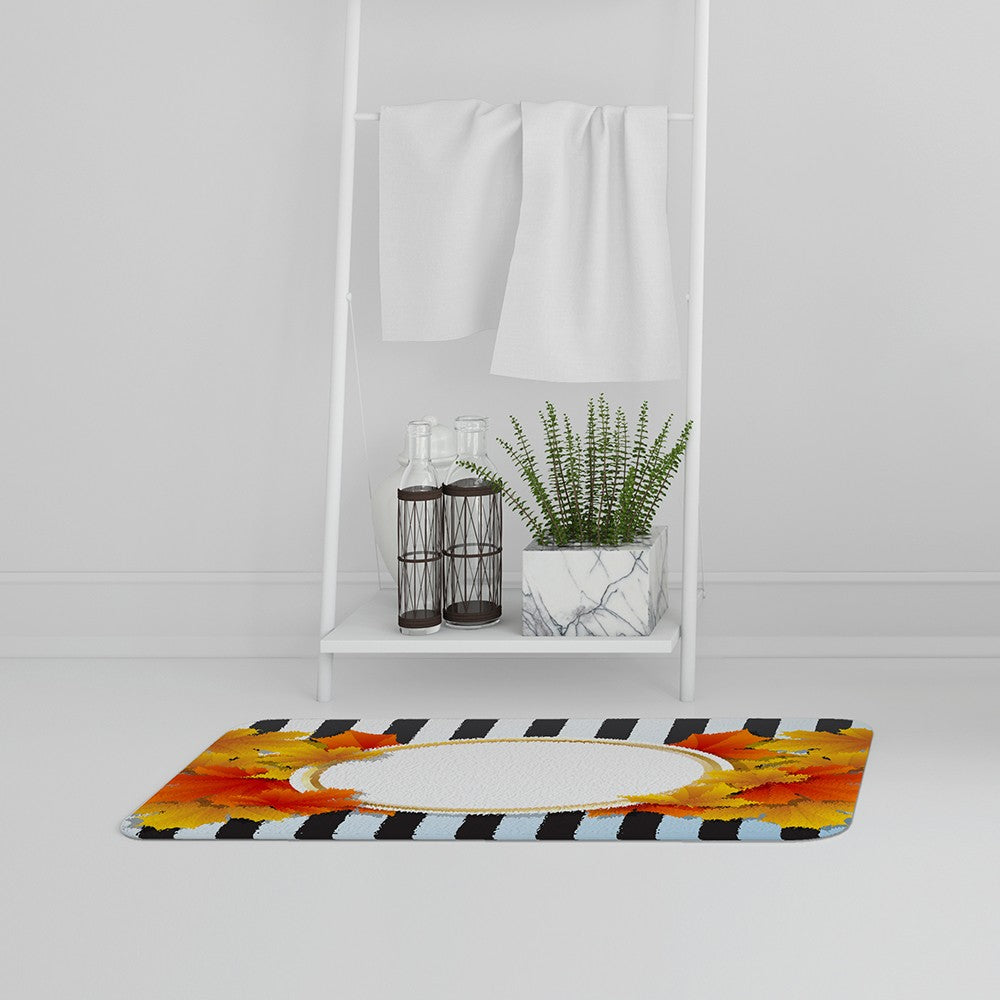 Bathmat - New Product Orange & Red Autumn Leaves on Black Stripes (Bath Mats)  - Andrew Lee Home and Living
