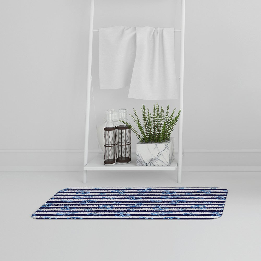 New Product Blue Anchors on Navy Striped Background (Bath Mat)  - Andrew Lee Home and Living