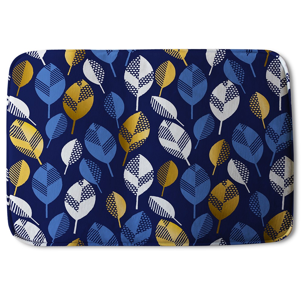 New Product White, Blue & Gold Leaves on Navy Background (Bath Mat)  - Andrew Lee Home and Living