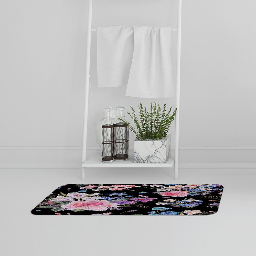 New Product Bright Pink Flowers on Black (Bath Mat)  - Andrew Lee Home and Living