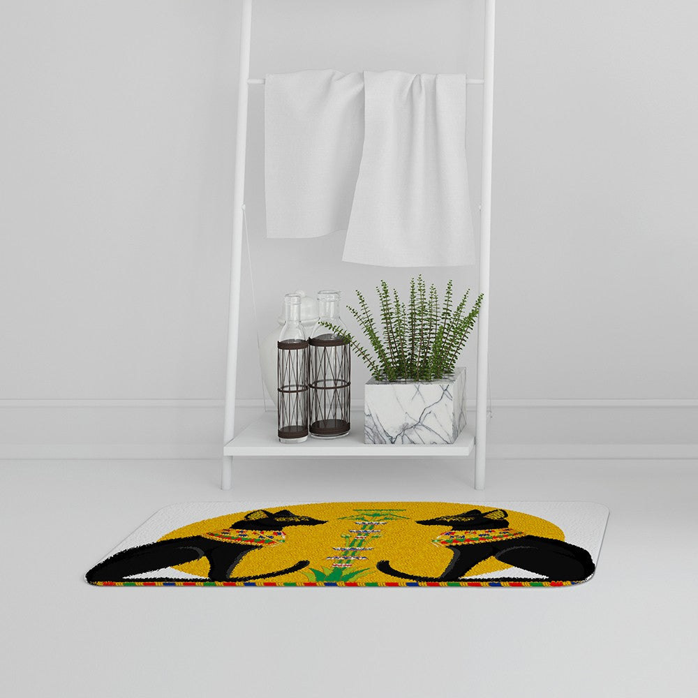 New Product Illustration of Black Egyptian Cats with Papyrus (Bath Mat)  - Andrew Lee Home and Living