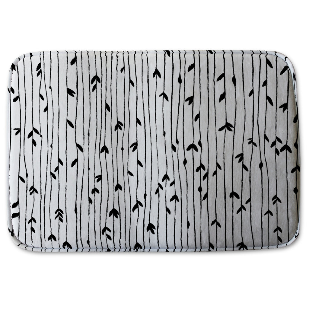 New Product sketchy leaves scattered on hand drawn lines on white background (Bathmat)  - Andrew Lee Home and Living