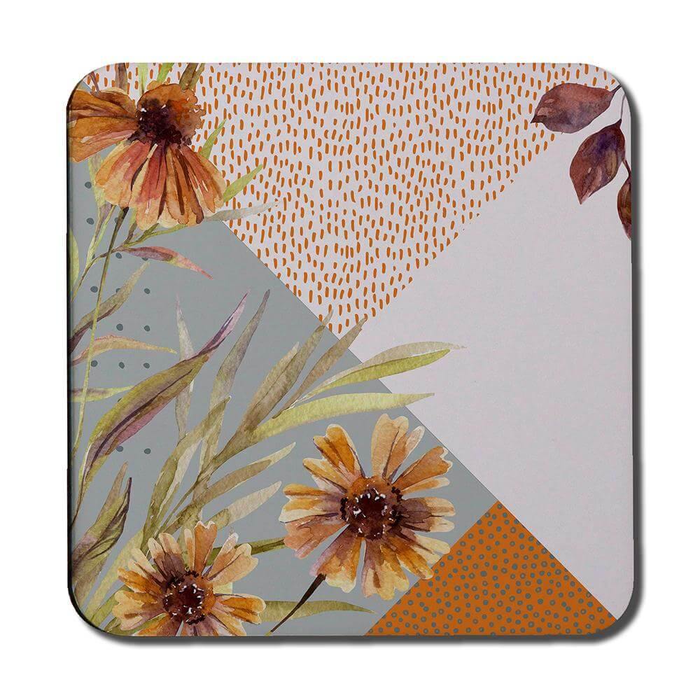 Autumn Geometric Shapes and Flowers (Coaster) - Andrew Lee Home and Living