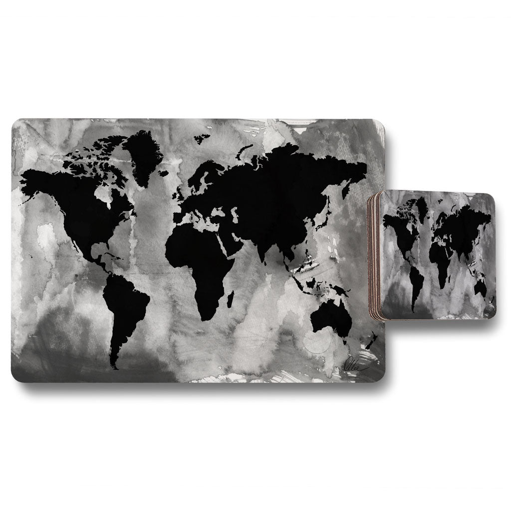 New Product Black and white world map (Placemat & Coaster Set)  - Andrew Lee Home and Living