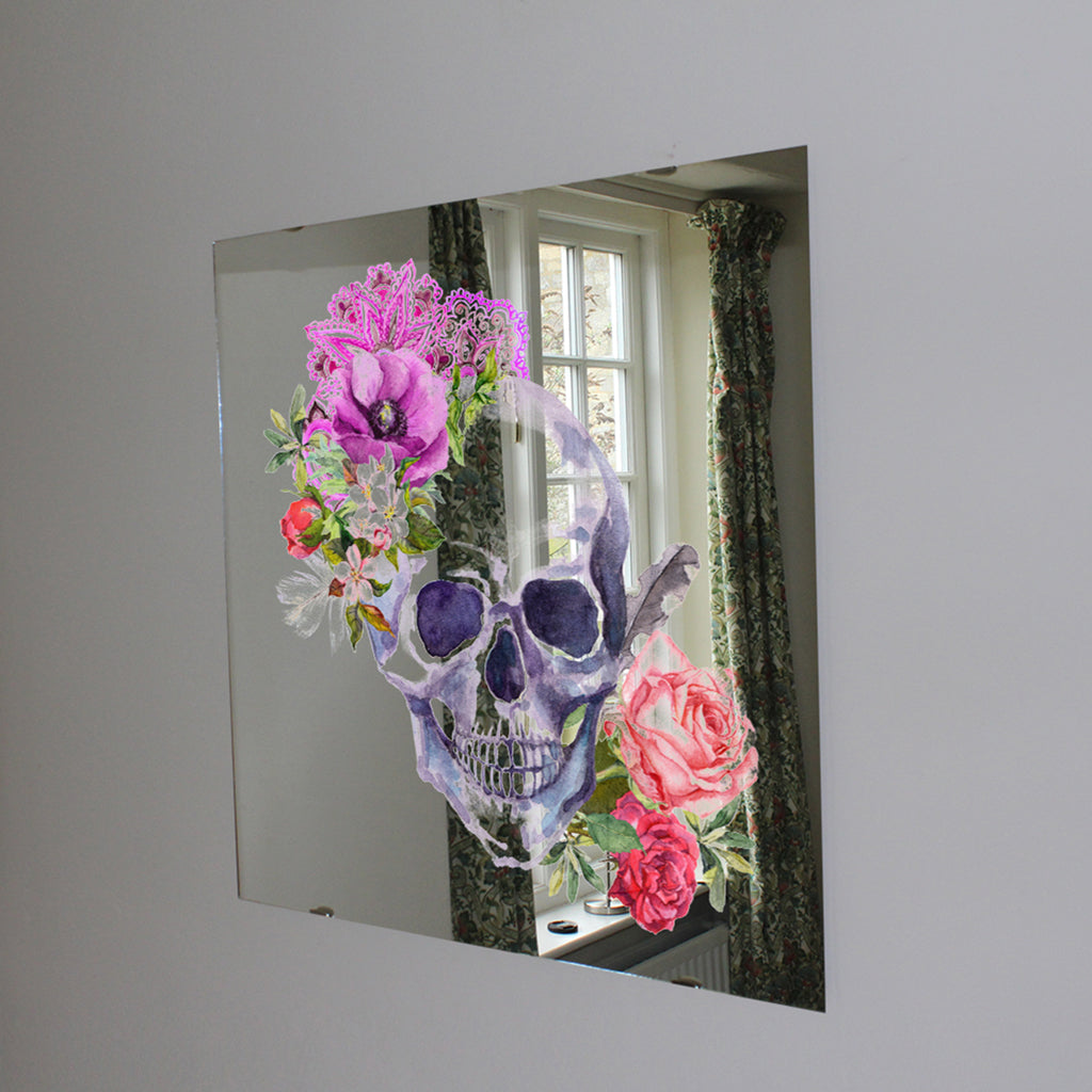 New Product Human skull with flowers (Mirror Art Print)  - Andrew Lee Home and Living
