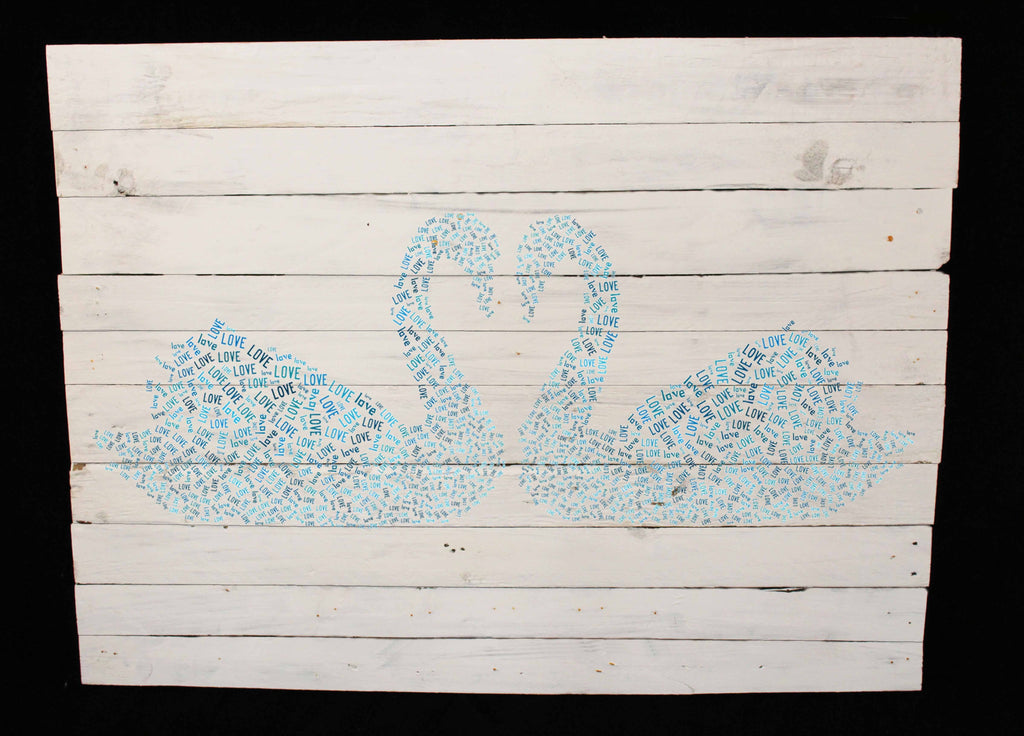 Reclaimed Wood Print - New Product Swans Word Collage (Reclaimed white wood)  - Andrew Lee Home and Living Homeware