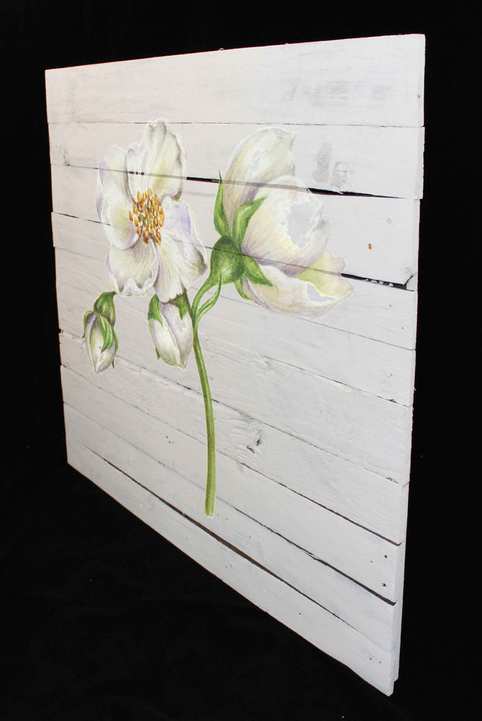 Reclaimed Wood Print - New Product Subtle Flower square (Reclaimed white wood)  - Andrew Lee Home and Living Homeware