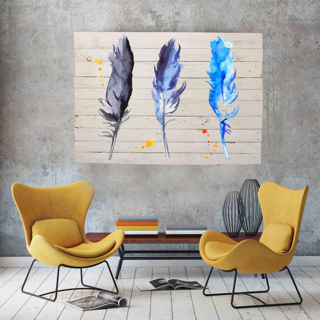Reclaimed Wood Print - New Product Watercolour  feathers (Reclaimed white wood)  - Andrew Lee Home and Living Homeware