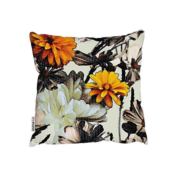 New Product Art vintage white peonies and gold orange asters (Cushion)  - Andrew Lee Home and Living Homeware