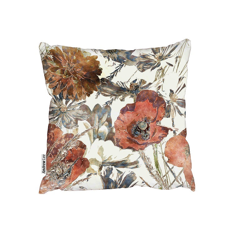 New Product Vintage water colour red poppies, white peonies leaves (Cushion)  - Andrew Lee Home and Living Homeware
