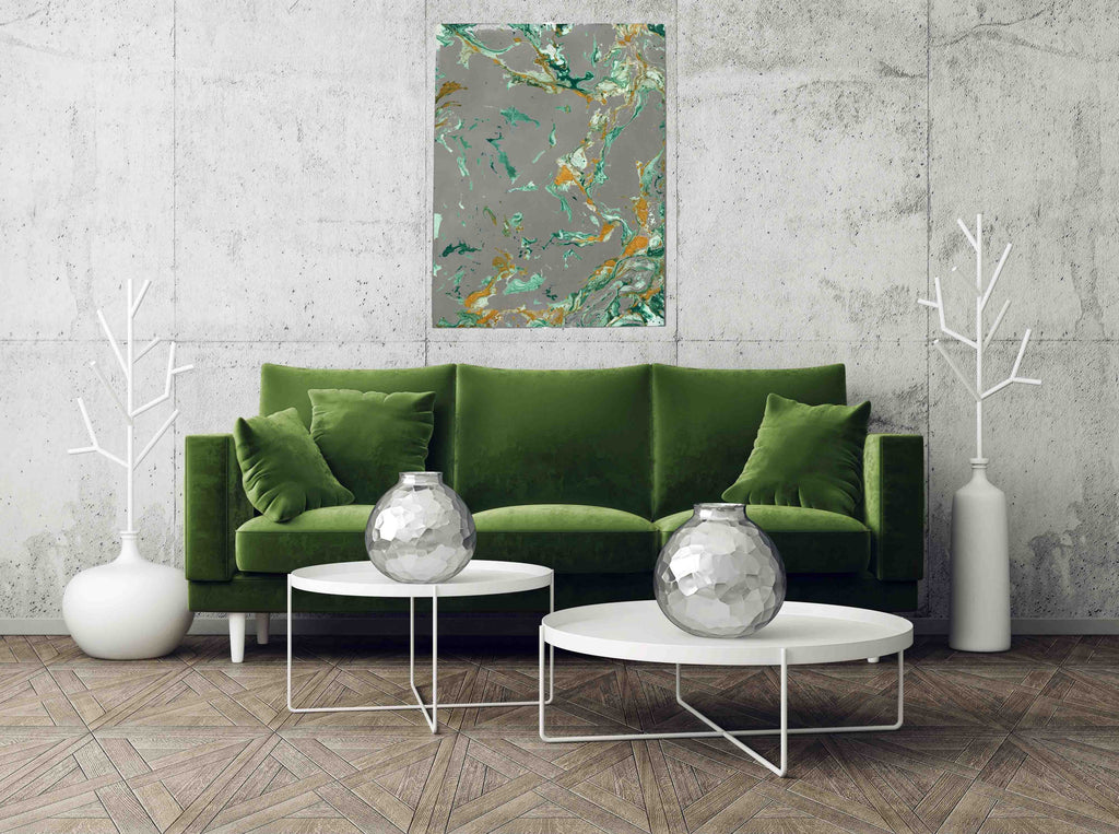 New Product Golden and dark green mixed  Marble texture (Mirror Art print)  - Andrew Lee Home and Living