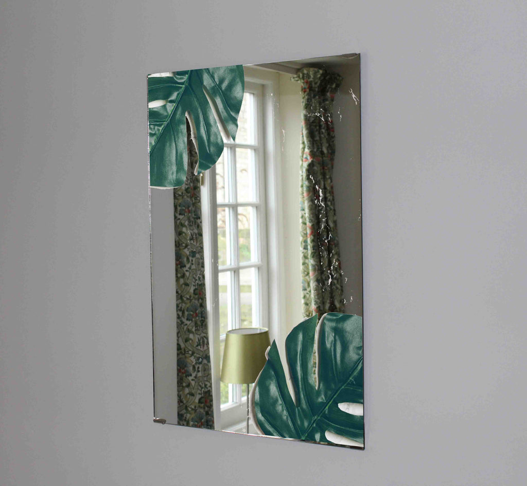 New Product Green tropical monstera leaves on white marble (Mirror Art print)  - Andrew Lee Home and Living