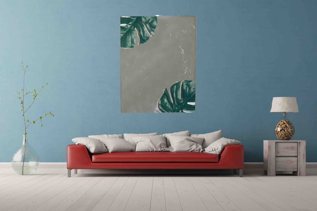 New Product Green tropical monstera leaves on white marble (Mirror Art print)  - Andrew Lee Home and Living