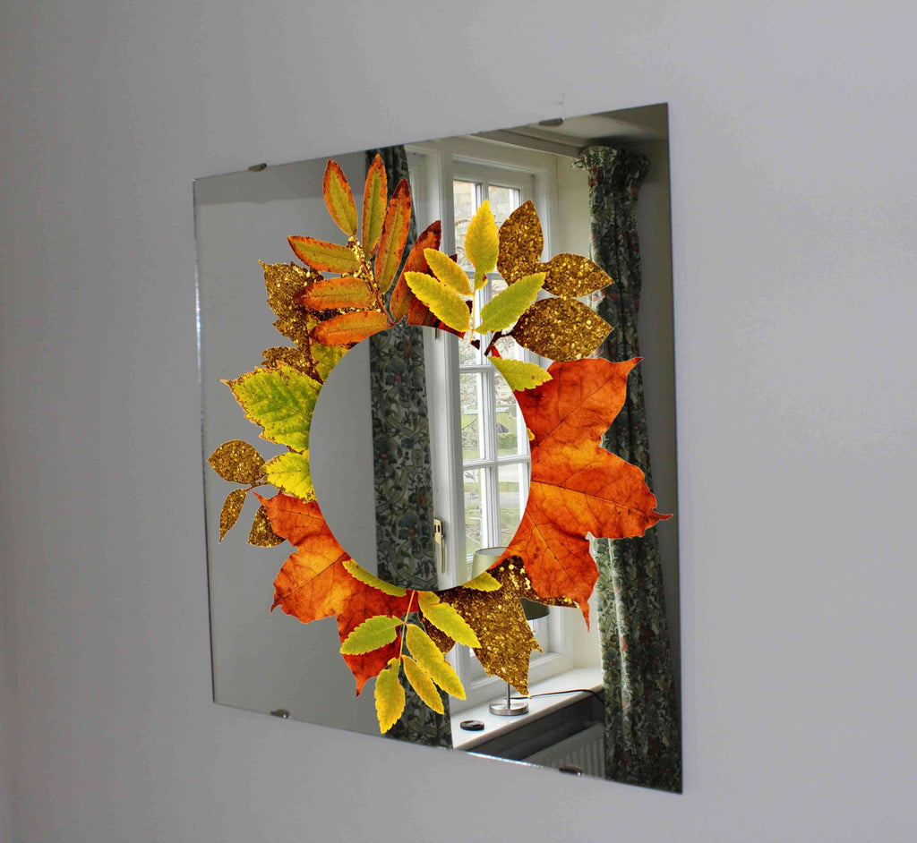 New Product Autumn frame with dry and gold glitter leafs (Mirror Art print)  - Andrew Lee Home and Living