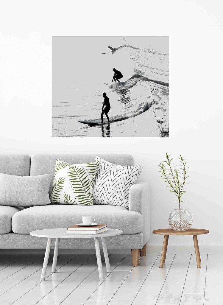 New Product Three silhouettes of surfers (Mirror Art print)  - Andrew Lee Home and Living Homeware