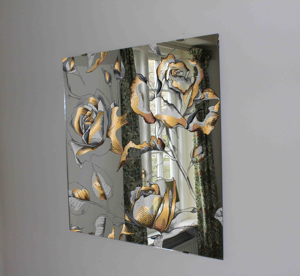 New Product Gold rose flowers (Mirror Art print)  - Andrew Lee Home and Living Homeware