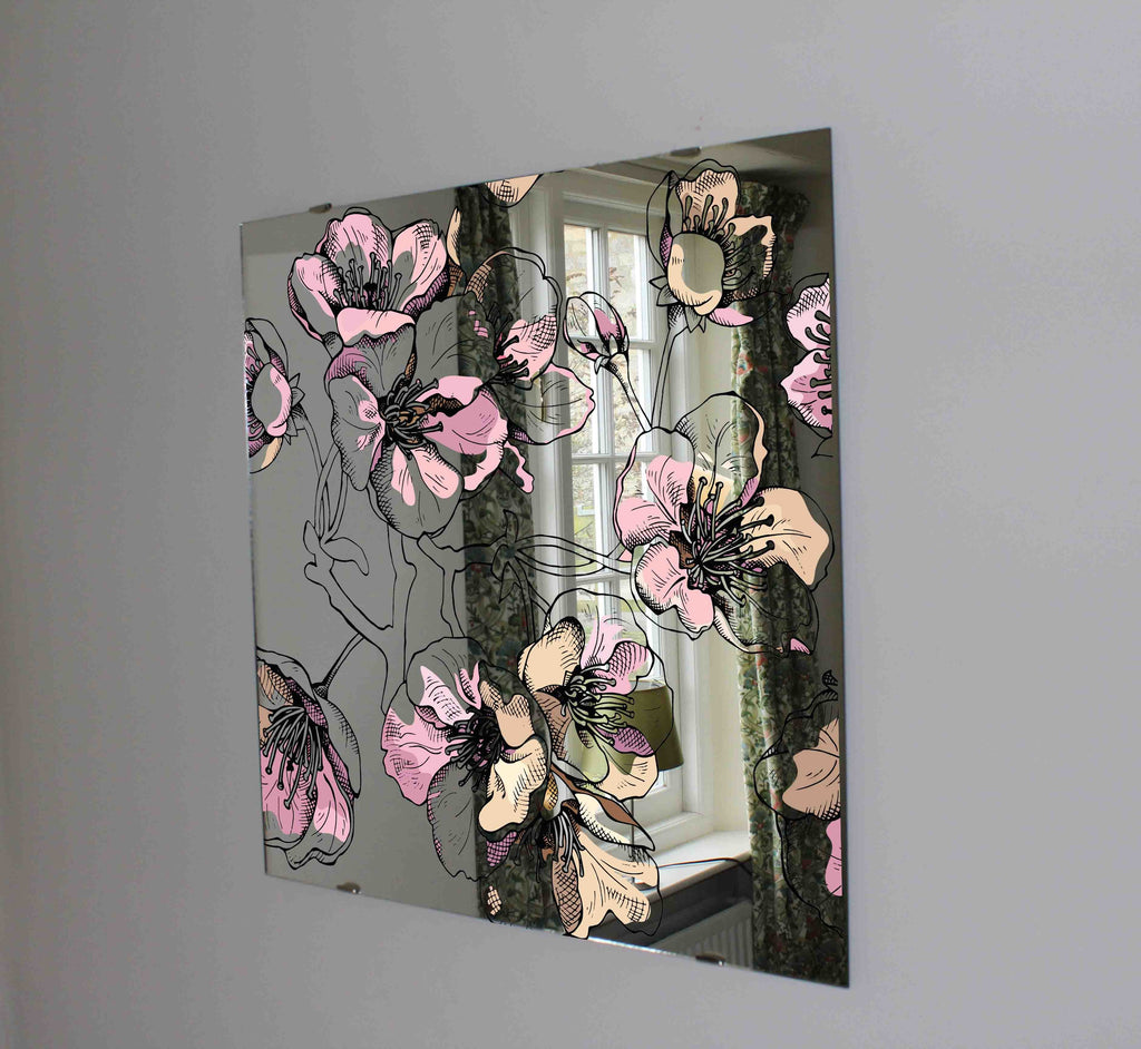 New Product Gold flowers cherry (Mirror Art print)  - Andrew Lee Home and Living Homeware