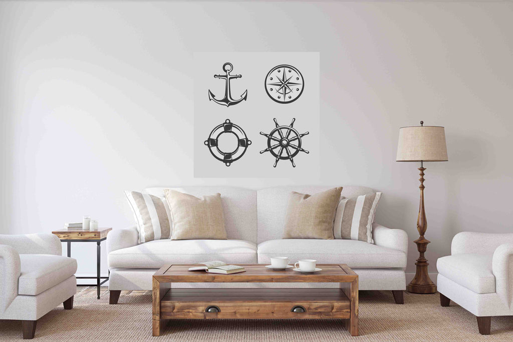 New Product Nautical symbols, anchor, steering wheel, compass (Mirror Art print)  - Andrew Lee Home and Living Homeware