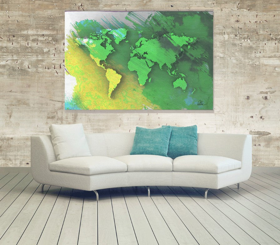 New Product World Map Yellow And Green  - Andrew Lee Home and Living Homeware
