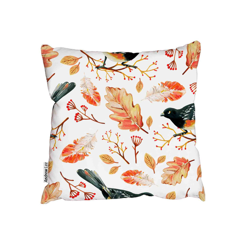 New Product Hand-drawn black bird and golden autumn oak leaves (Cushion)  - Andrew Lee Home and Living Homeware