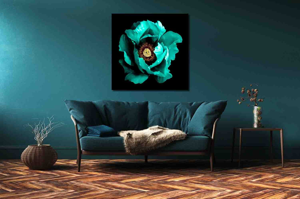 New Product Surreal dark, chrome, cyan, peony flower (Canvas Print)  - Andrew Lee Home and Living Homeware