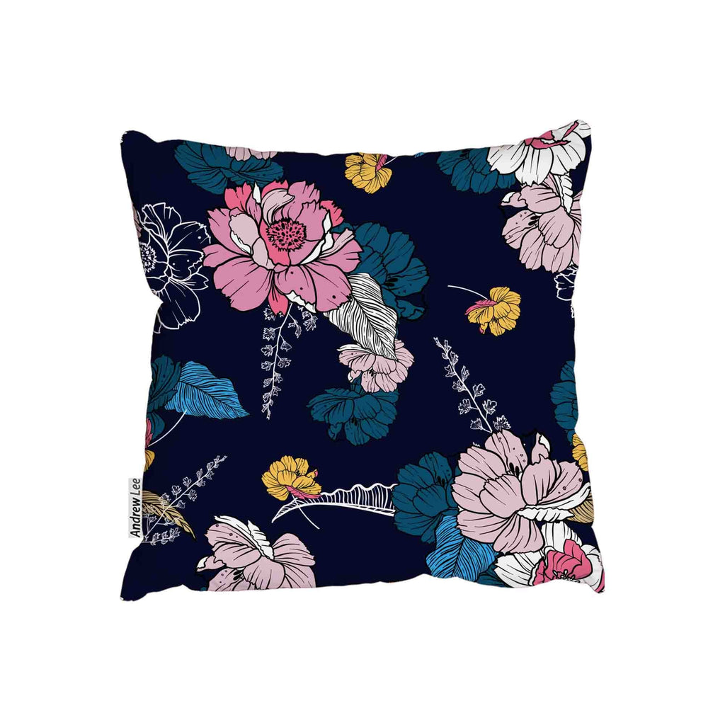 New Product Dark blooming flower night and foliage in hand drawn style for fashion fabric (Cushion)  - Andrew Lee Home and Living