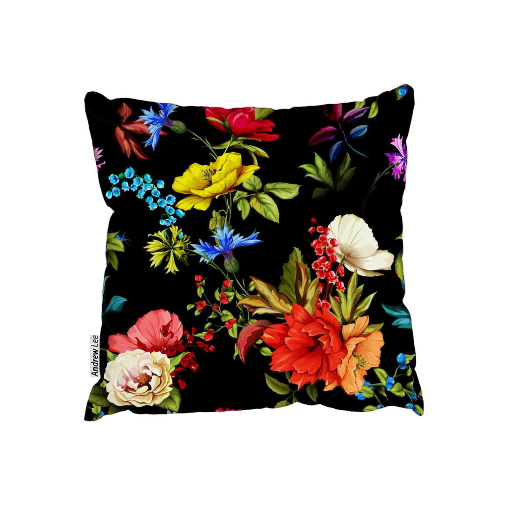 New Product Poppy, wild roses, cornflower with leaves on black (Cushion)  - Andrew Lee Home and Living