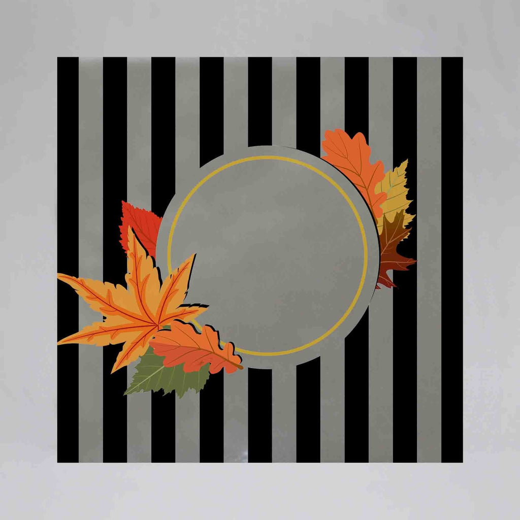 New Product Autumn leaves illustration with black and white stripes (Mirror Art print)  - Andrew Lee Home and Living