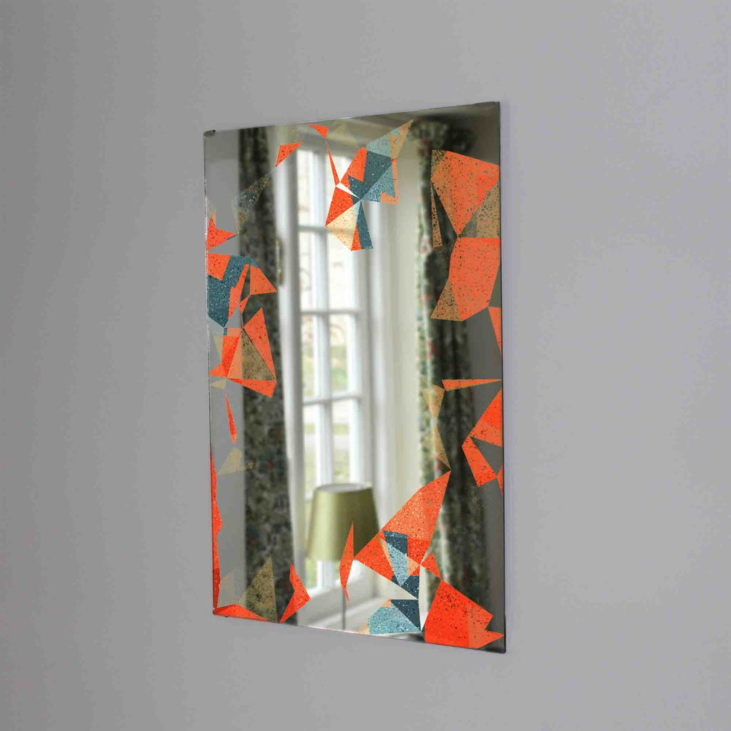 New Product Orange and white geometric abstract (Mirror Art print)  - Andrew Lee Home and Living