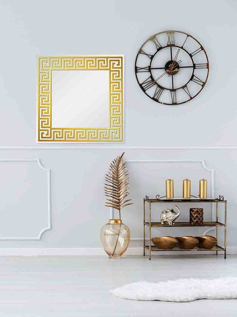 New Product Square frame with traditional vintage Golden Greek ornament (Mirror Art print)  - Andrew Lee Home and Living