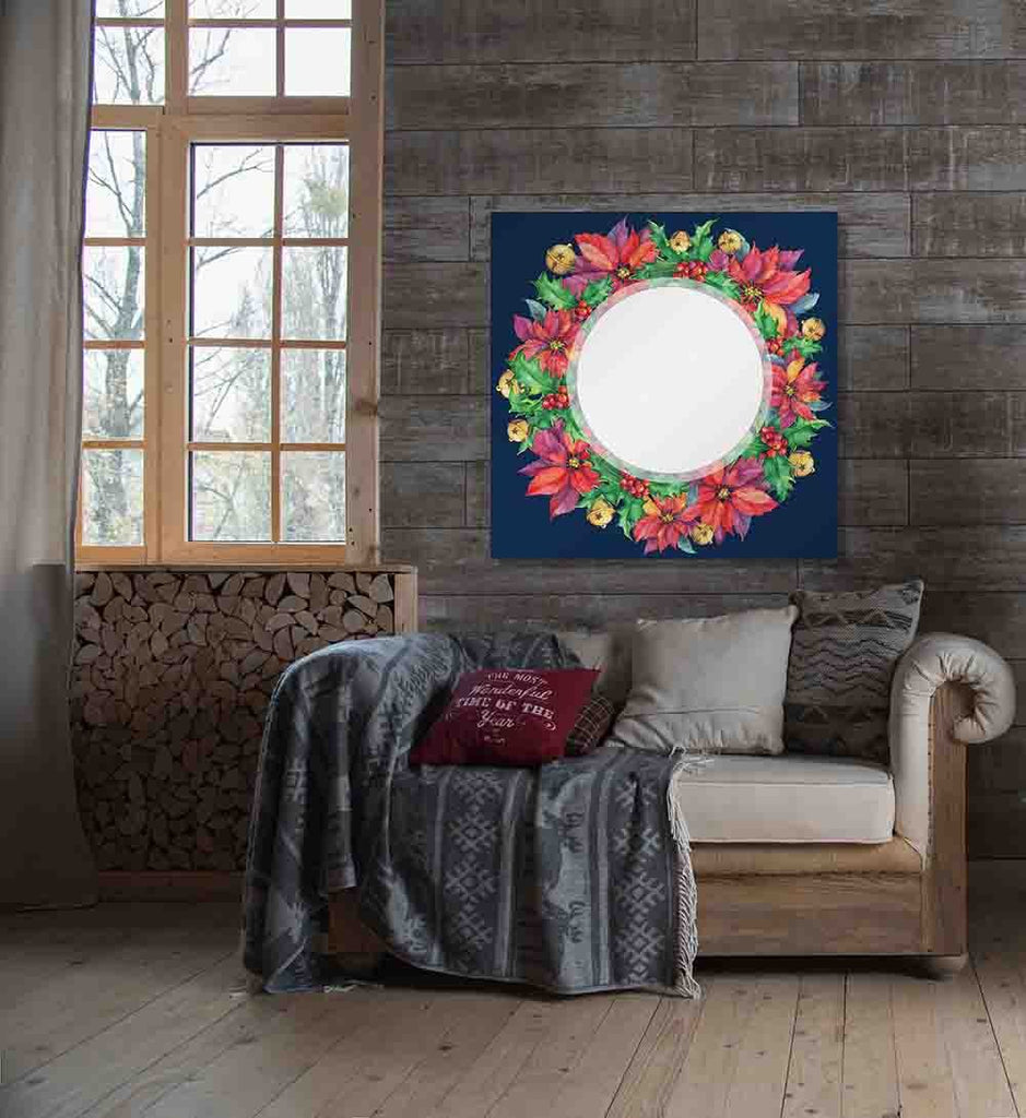 New Product Floral frame blue background (Mirror Art print)  - Andrew Lee Home and Living