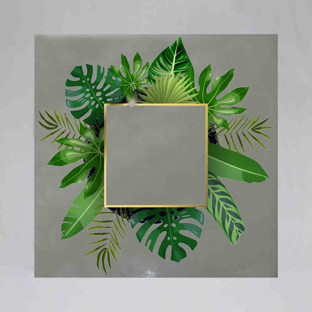 New Product Golden square frame and tropical leaves, palms, monstera leaf (Mirror Art print)  - Andrew Lee Home and Living