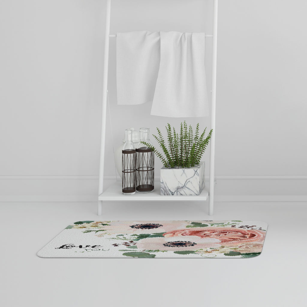 Bathmat - New Product Garden Flower, Pink Peach Rose, White Anemone (Bath Mats)  - Andrew Lee Home and Living