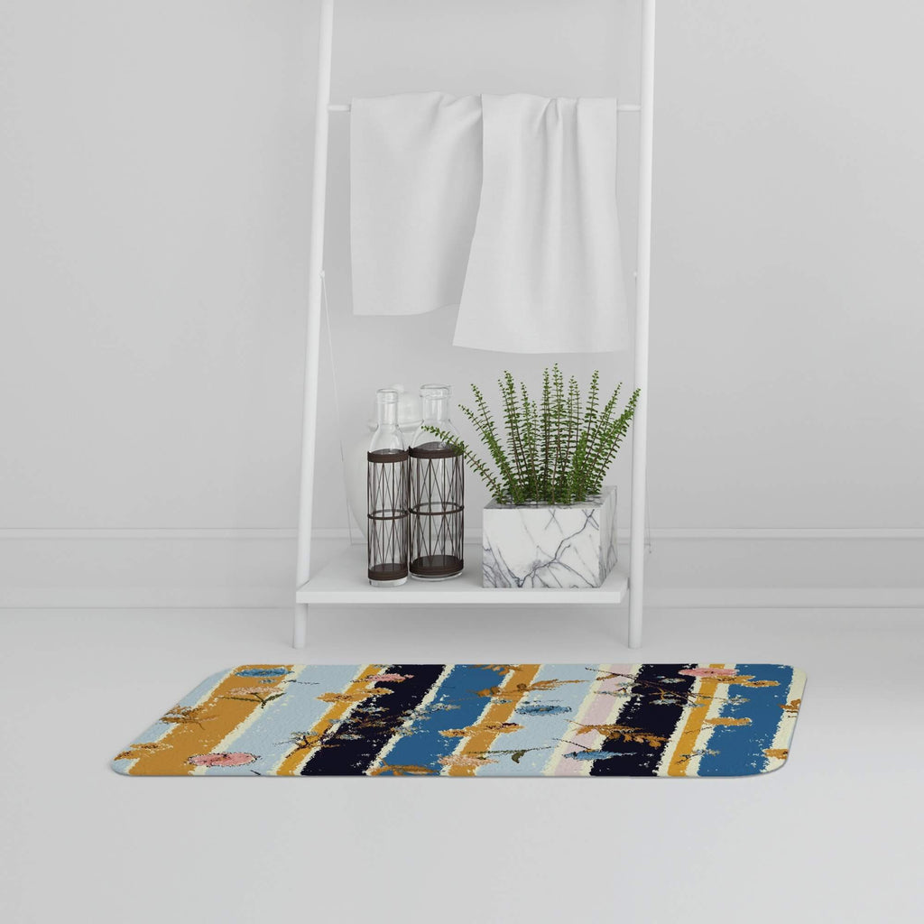 Bathmat - New Product Beautiful meadow flowers on candy colorful brush stripe (Bath Mats)  - Andrew Lee Home and Living