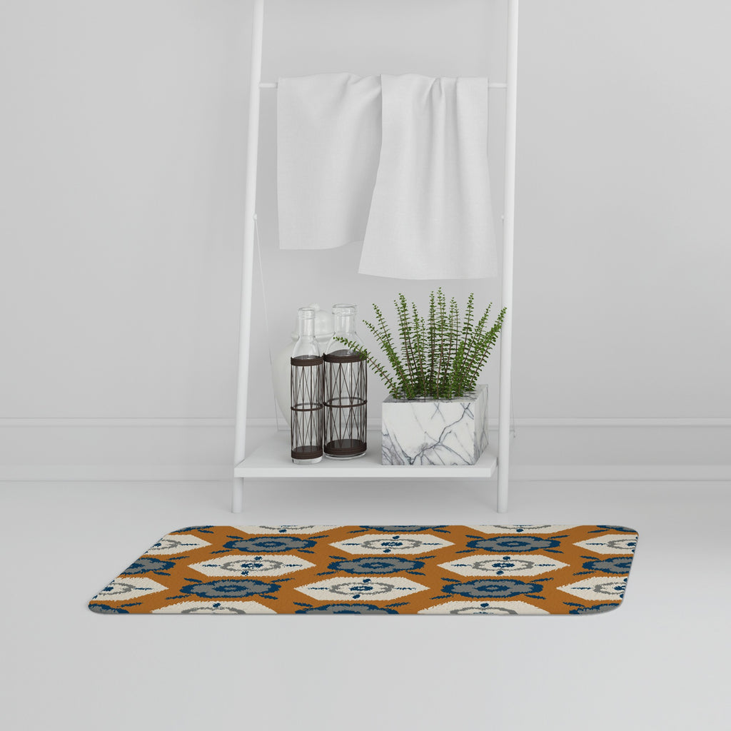 Bathmat - New Product Rust orange background with gray, navy blue and beige (Bath Mats)  - Andrew Lee Home and Living