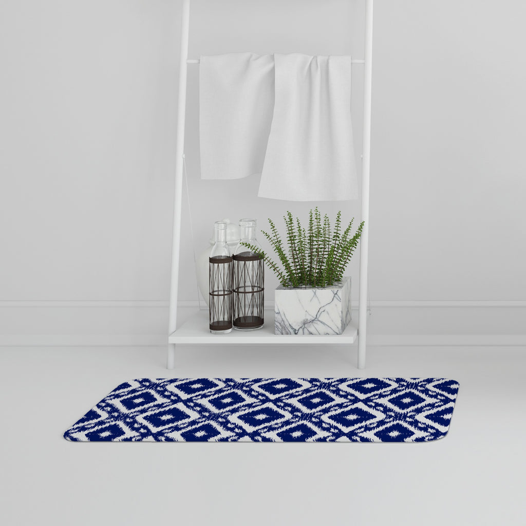 Bathmat - New Product Tribal Art Ikat Ogee in traditional classic blue (Bath Mats)  - Andrew Lee Home and Living