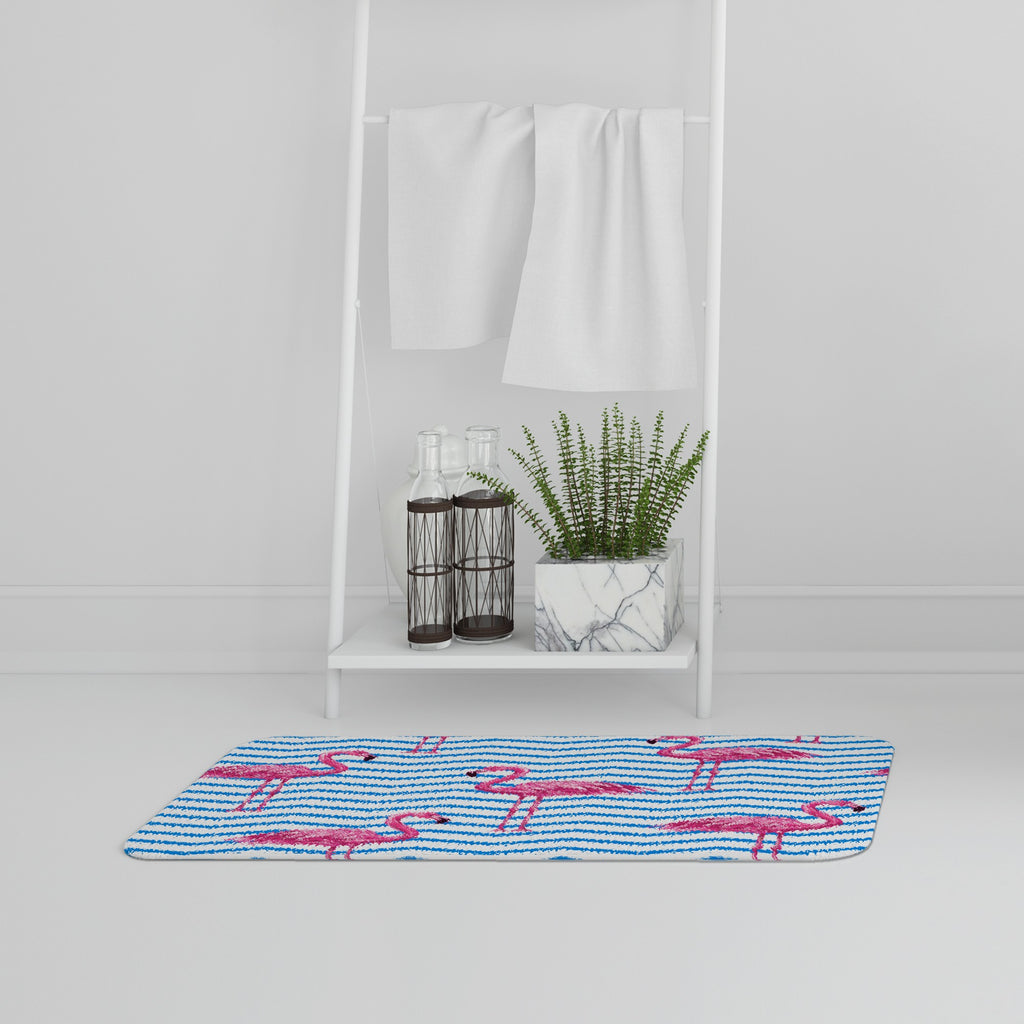 Bathmat - New Product Flamingo & Blue Geometric Lines (Bath Mats)  - Andrew Lee Home and Living