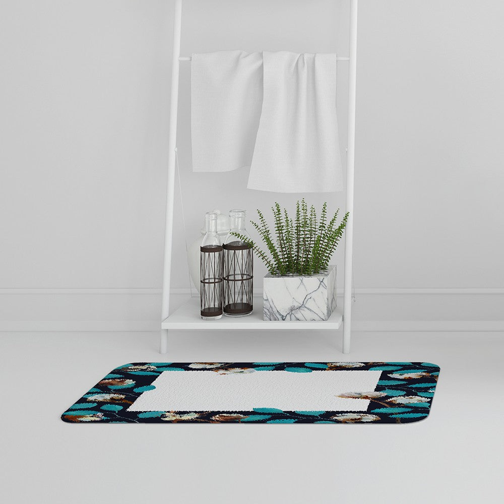 Bathmat - New Product Watercolour Blue Leaf Frame (Bath Mats)  - Andrew Lee Home and Living