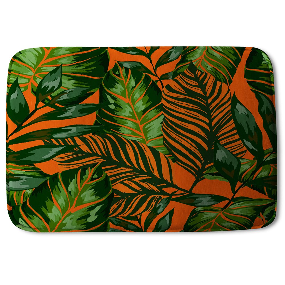 New Product Green Tropical Leaves on Orange (Bath Mat)  - Andrew Lee Home and Living