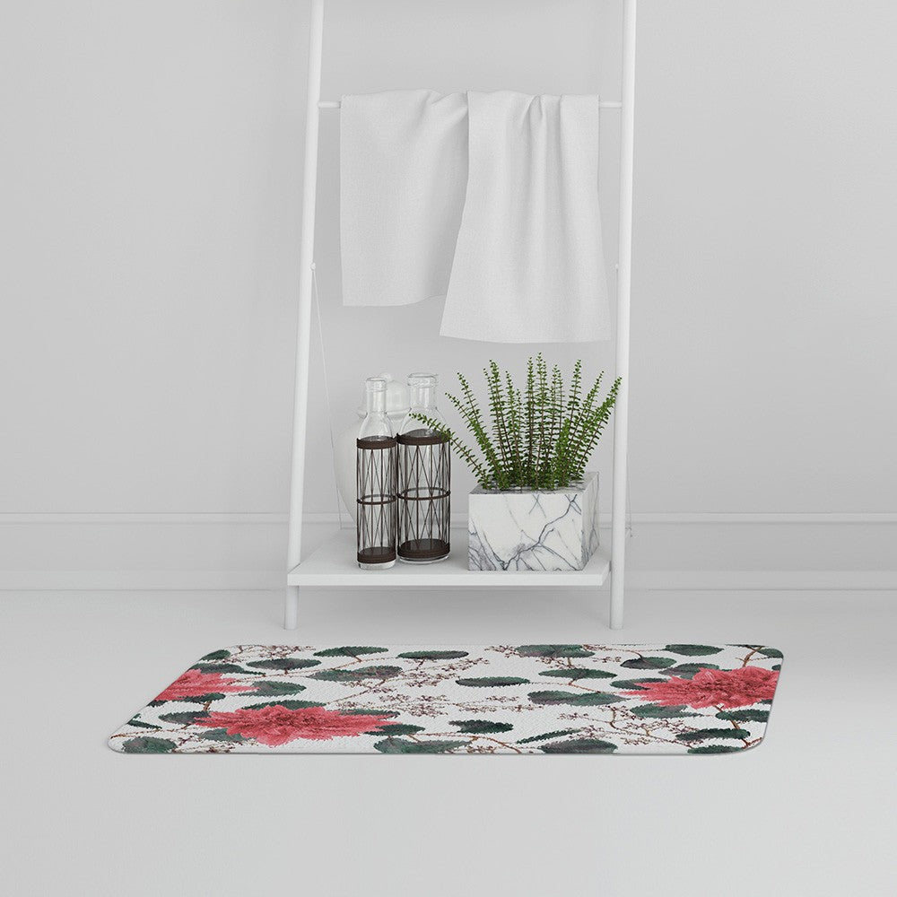 New Product Red Flowers, Green Leaves (Bath Mat)  - Andrew Lee Home and Living