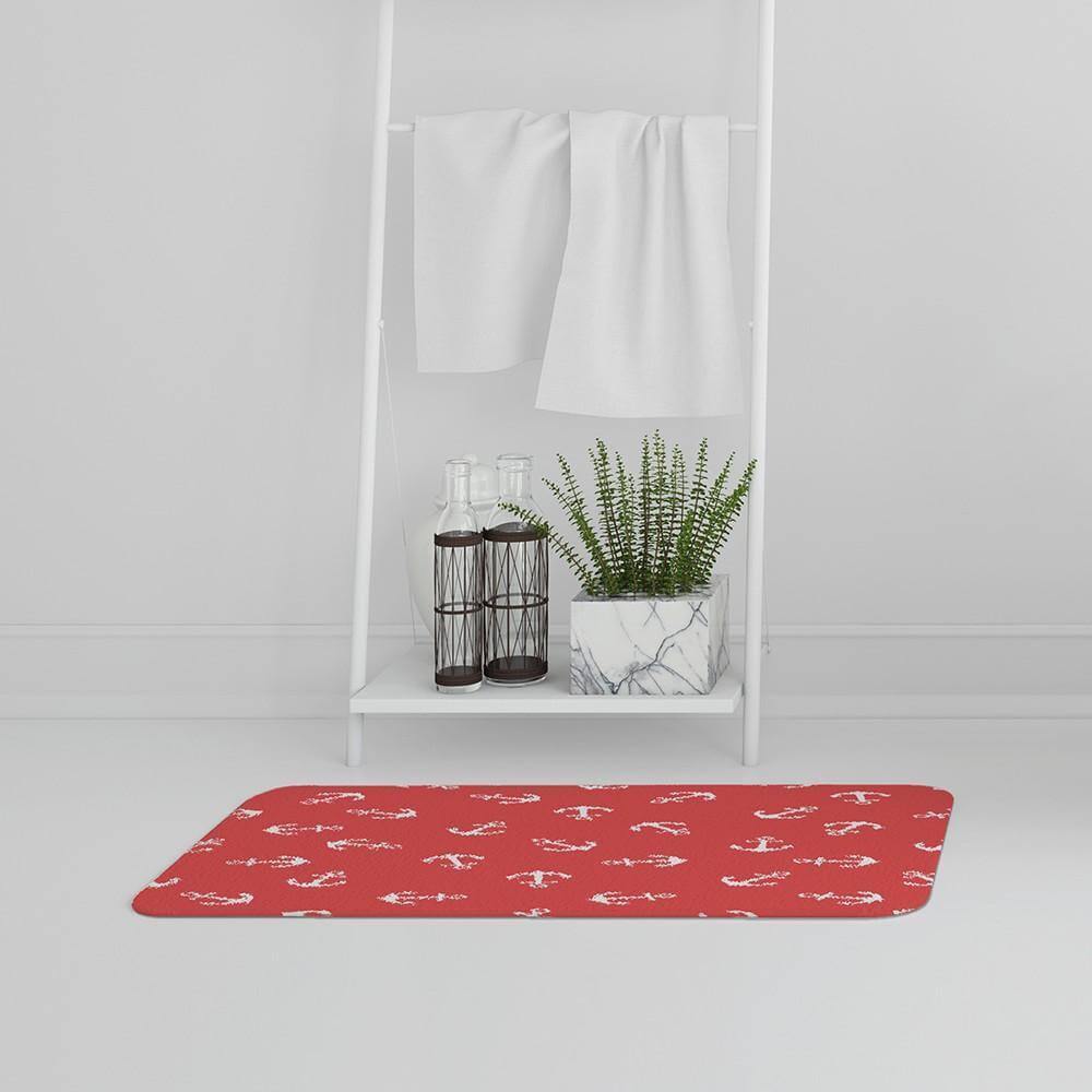 Anchors on Red Background (Bath Mat) - Andrew Lee Home and Living