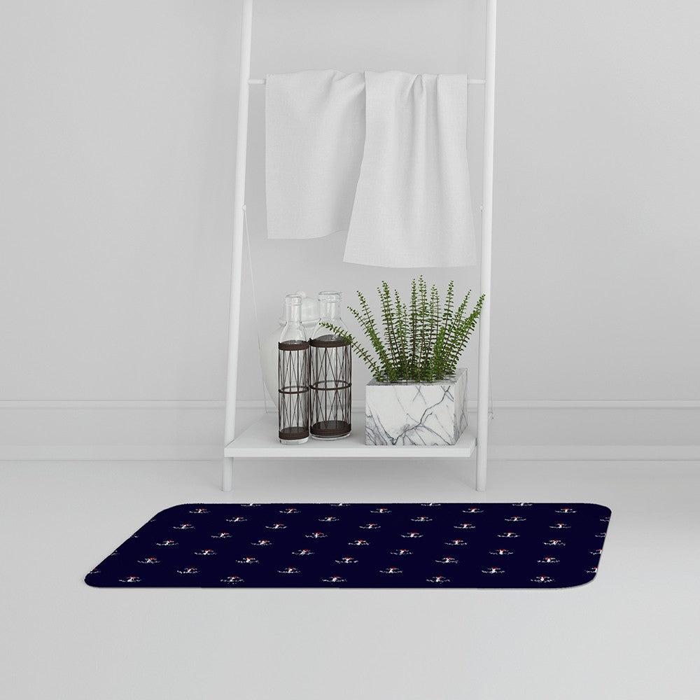 New Product White & Red Anchors on Navy (Bath Mat)  - Andrew Lee Home and Living
