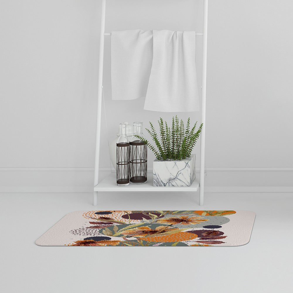 New Product Orange Geometric With Flowers (Bath Mat)  - Andrew Lee Home and Living