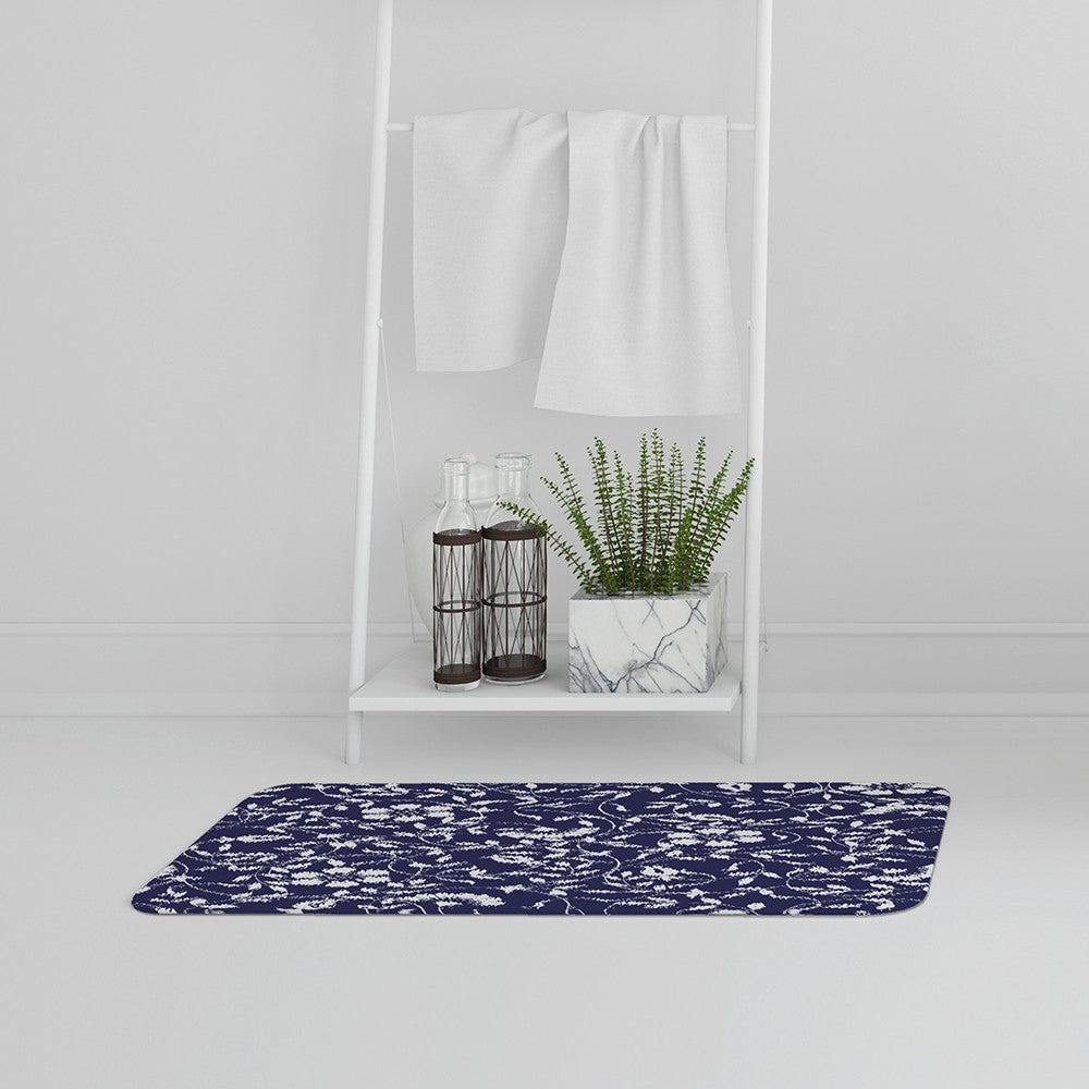 New Product White Flowers on Navy (Bath Mat)  - Andrew Lee Home and Living